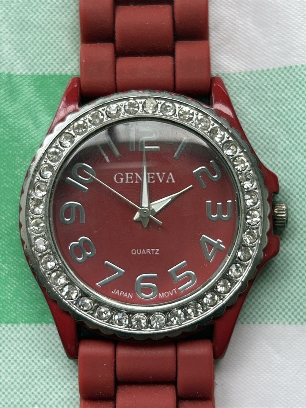 Geneva Red Rhinestone Bezel Women’s Quartz Watch